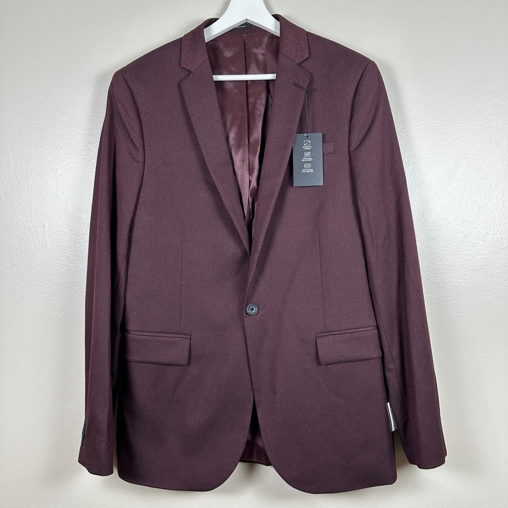 J. Ferrar Men's 40 Long Suit Jacket Burgundy Ultra Comfort Slim Fit Twill Blazer
